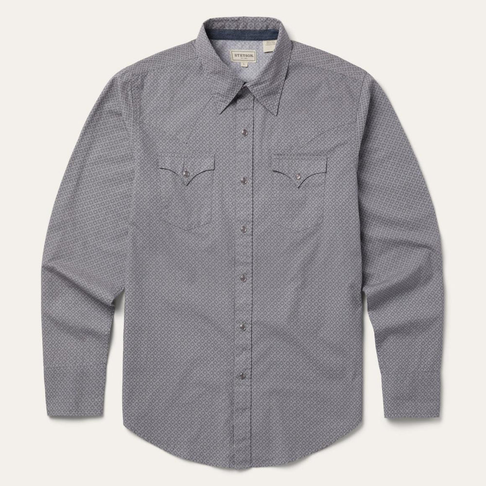 Diamond Print Western Shirt Grey | Men Stetson Western Shirts