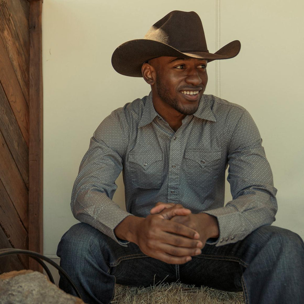 Diamond Print Western Shirt Grey | Men Stetson Western Shirts