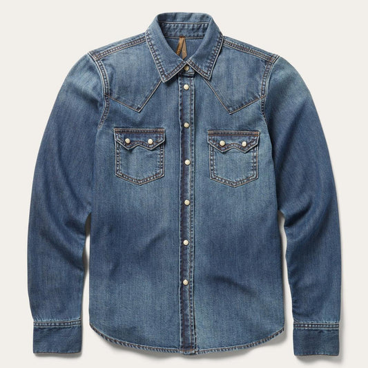 Distressed Denim Shirt Blue | Women Stetson Denim Shirts