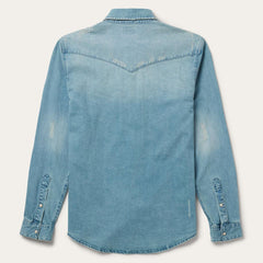 Distressed Denim Western Shirt Blue | Men Stetson Denim Shirts