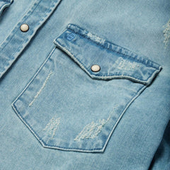 Distressed Denim Western Shirt Blue | Men Stetson Denim Shirts