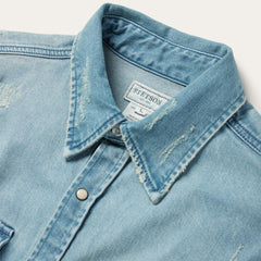 Distressed Denim Western Shirt Blue | Men Stetson Modern Cut
