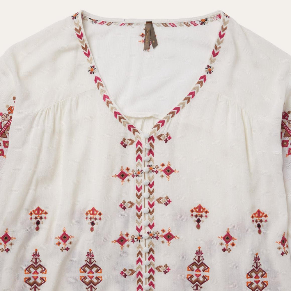 Dobby Peasant Blouse White | Women Stetson Blouses