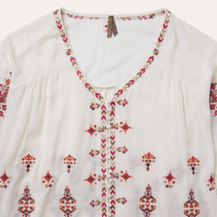 Dobby Peasant Blouse White | Women Stetson Blouses