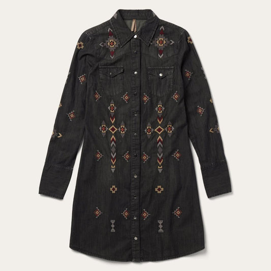 Embroidered Black Denim Shirt Dress Black | Women Stetson Mini