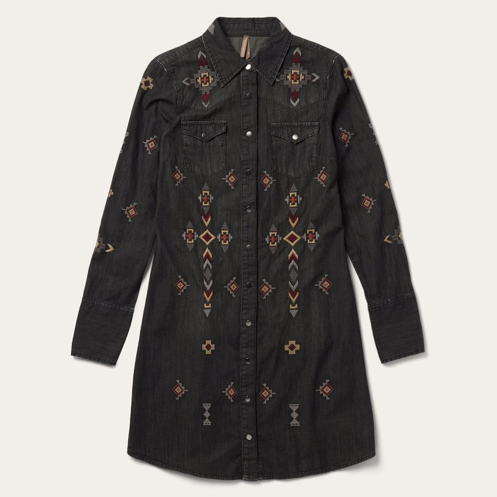 Embroidered Black Denim Shirt Dress Black | Women Stetson Shirt Dresses