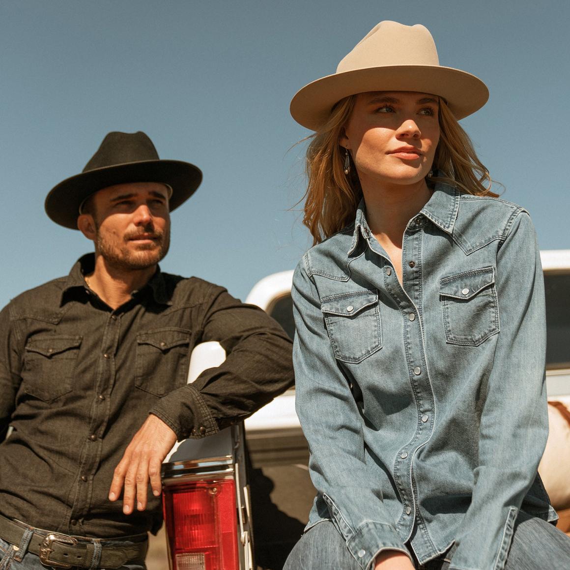 Embroidered Boyfriend Fit Denim Shirt Blue | Women Stetson Denim Shirts