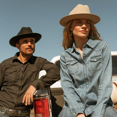 Embroidered Boyfriend Fit Denim Shirt Blue | Women Stetson Denim Shirts