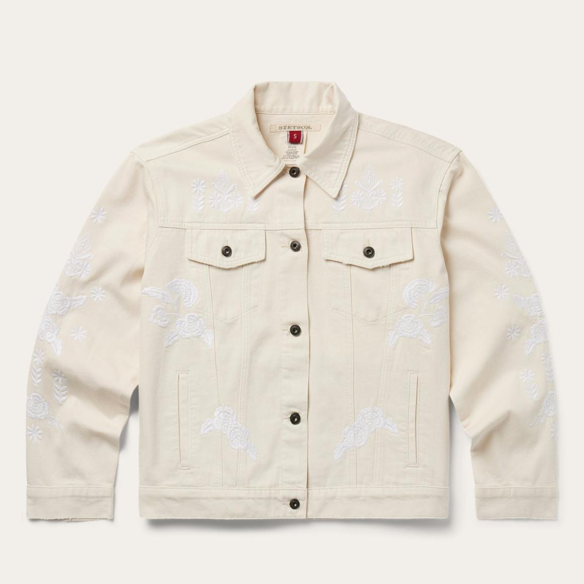Embroidered Cream Denim Jacket White | Women Stetson Jackets