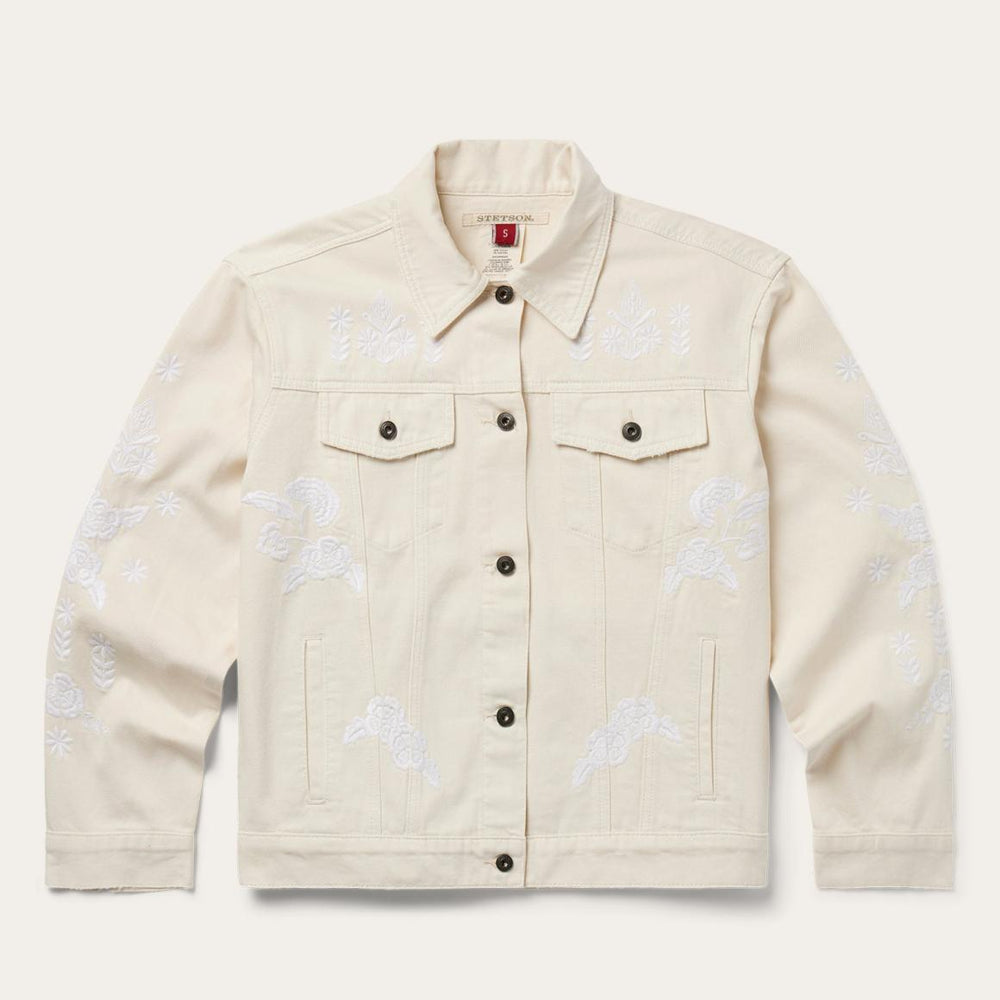 Embroidered Cream Denim Jacket White | Women Stetson Jackets
