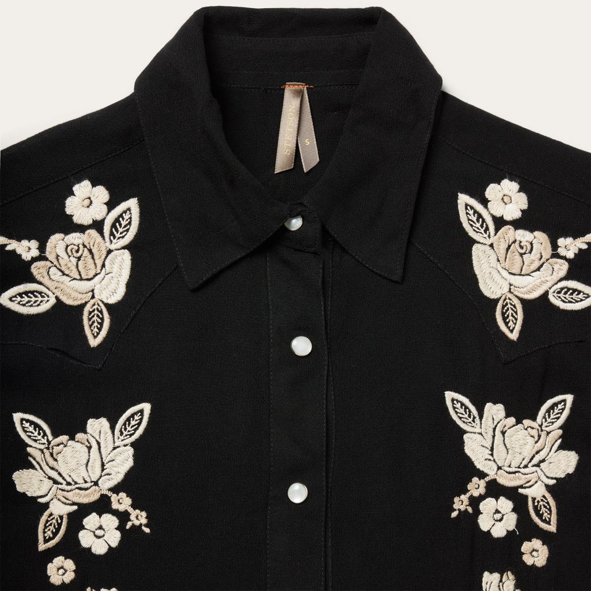 Embroidered Crepe Western Shirt Black | Women Stetson Western Shirts