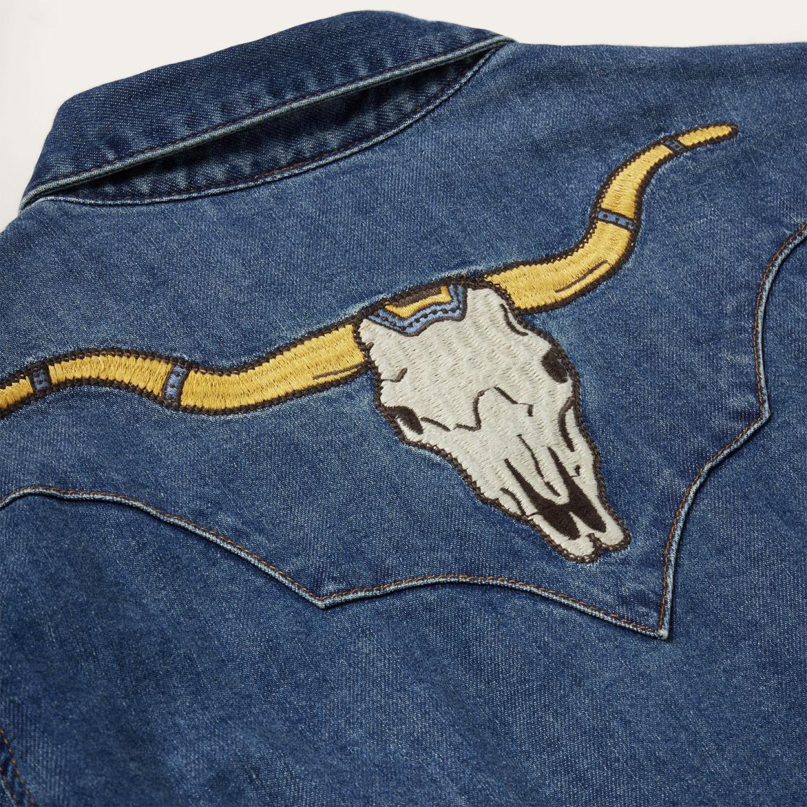 Embroidered Dark Denim Western Shirt Blue | Women Stetson Denim Shirts