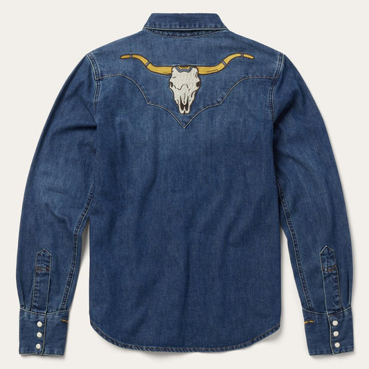Embroidered Dark Denim Western Shirt Blue | Women Stetson Western Shirts