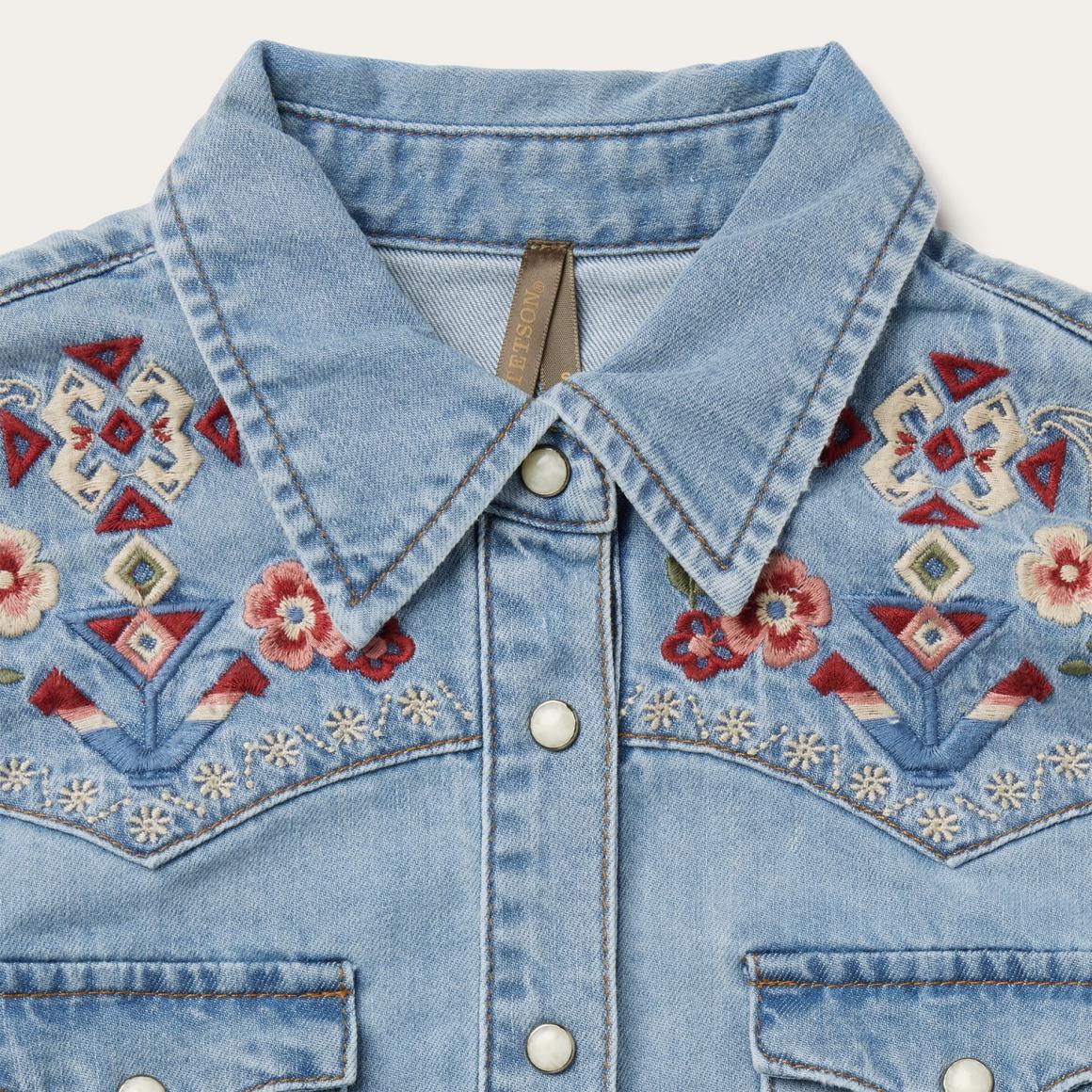 Embroidered Denim Shirt Dress Blue | Women Stetson Mini
