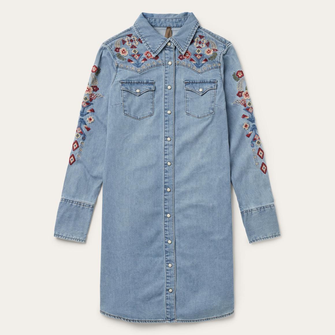 Embroidered Denim Shirt Dress Blue | Women Stetson Shirt Dresses