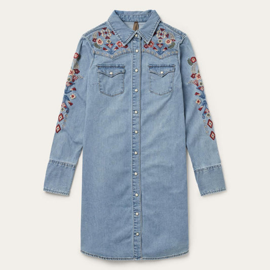 Embroidered Denim Shirt Dress Blue | Women Stetson Shirt Dresses