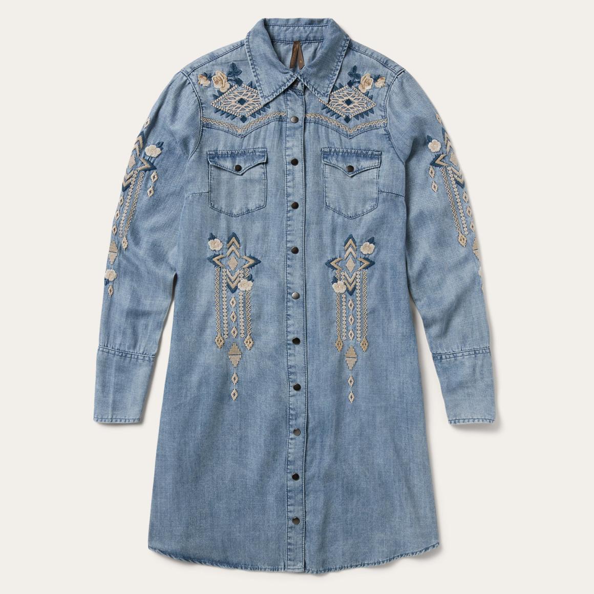 Embroidered Denim Twill Shirt Dress Blue | Women Stetson Mini