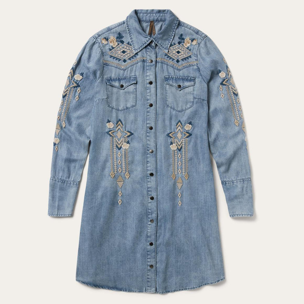Embroidered Denim Twill Shirt Dress Blue | Women Stetson Shirt Dresses