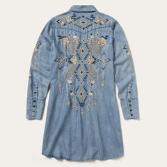 Embroidered Denim Twill Shirt Dress Blue | Women Stetson Shirt Dresses