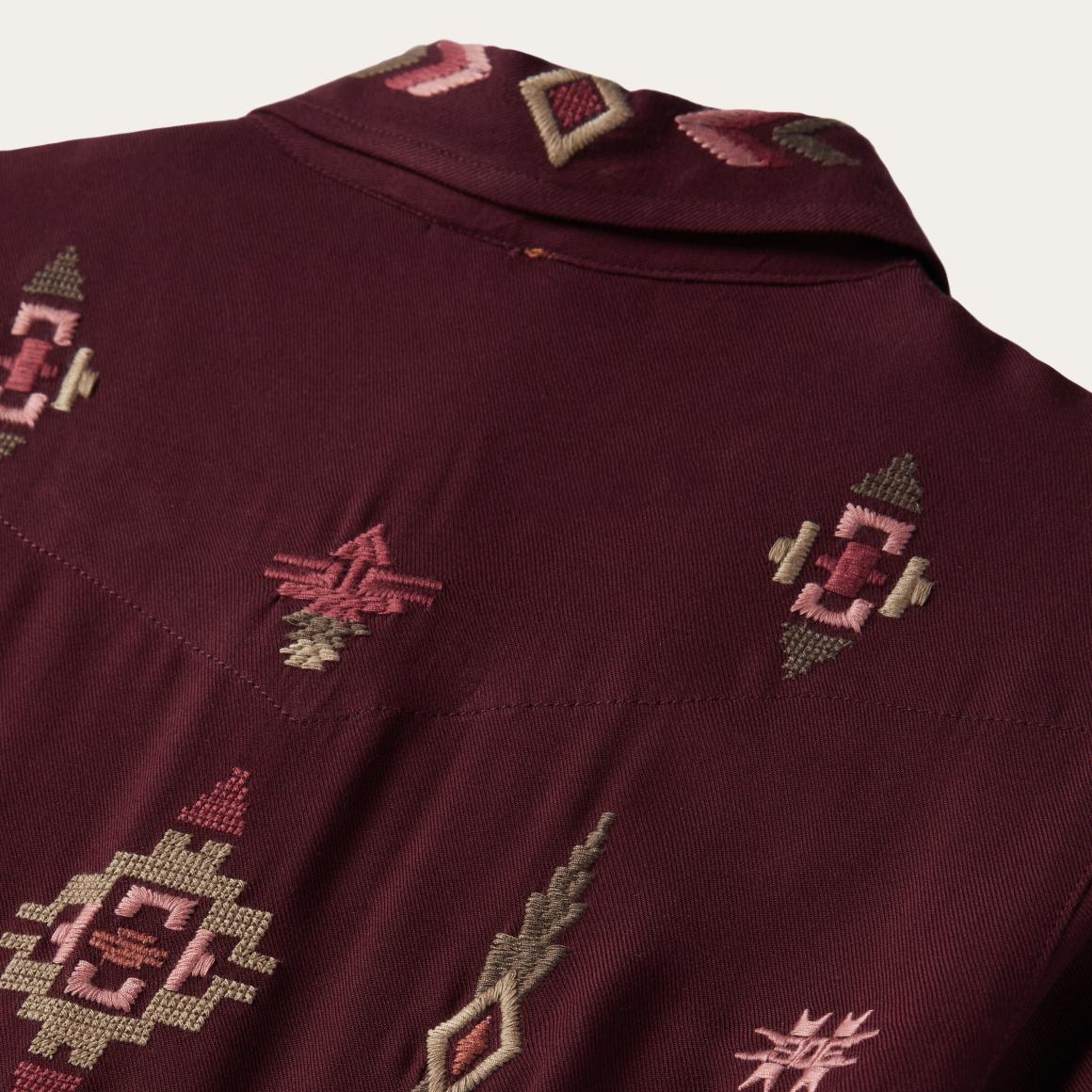Embroidered Shirt Dress Wine | Women Stetson Mini