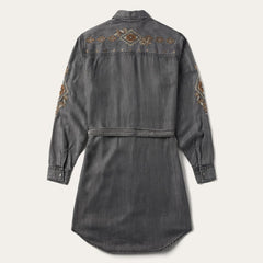 Embroidered Snap Front Shirt Dress Black | Women Stetson Shirt Dresses