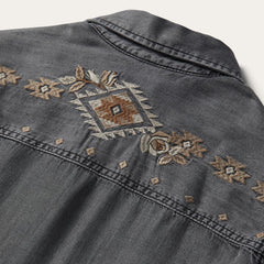 Embroidered Snap Front Shirt Dress Black | Women Stetson Shirt Dresses