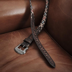 Embroidered Tooled Tab Belt Vintage Brown | Men Stetson Belts