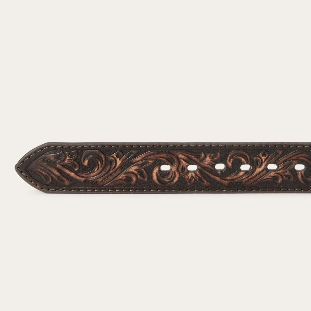 Embroidered Tooled Tab Belt Vintage Brown | Men Stetson Belts