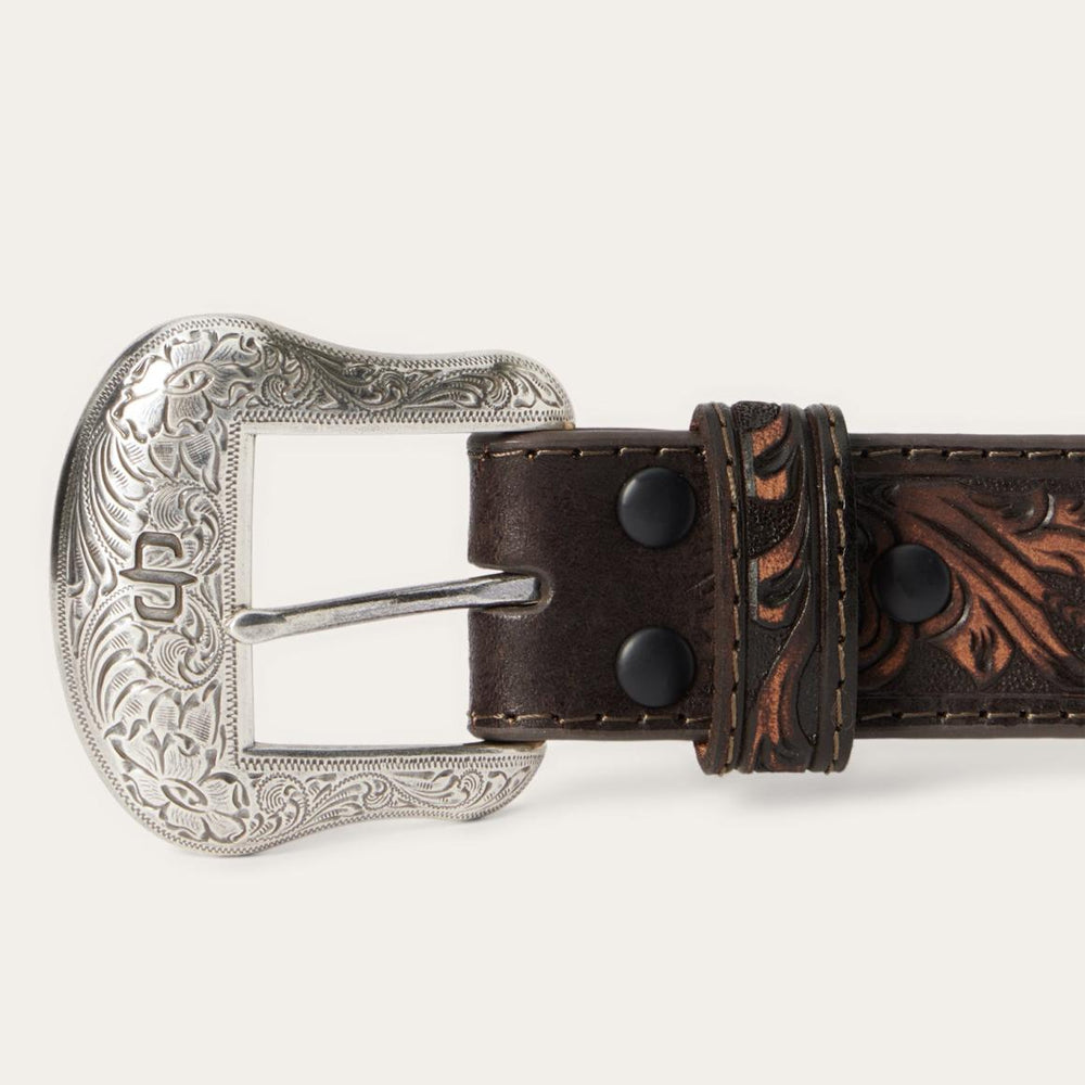 Embroidered Tooled Tab Belt Vintage Brown | Men Stetson Belts