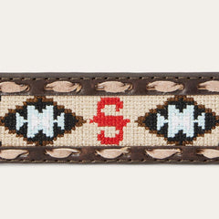 Embroidered Tooled Tab Belt Vintage Brown | Men Stetson Belts