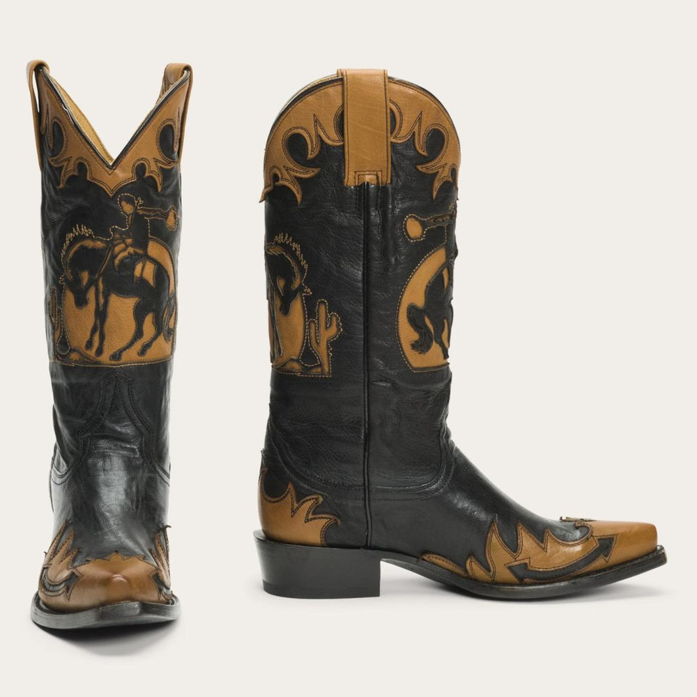Faye Cowgirl &amp; Horse Underlay Leather Boot Black | Women Stetson Western