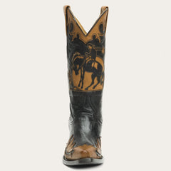 Faye Cowgirl &amp; Horse Underlay Leather Boot Black | Women Stetson Western