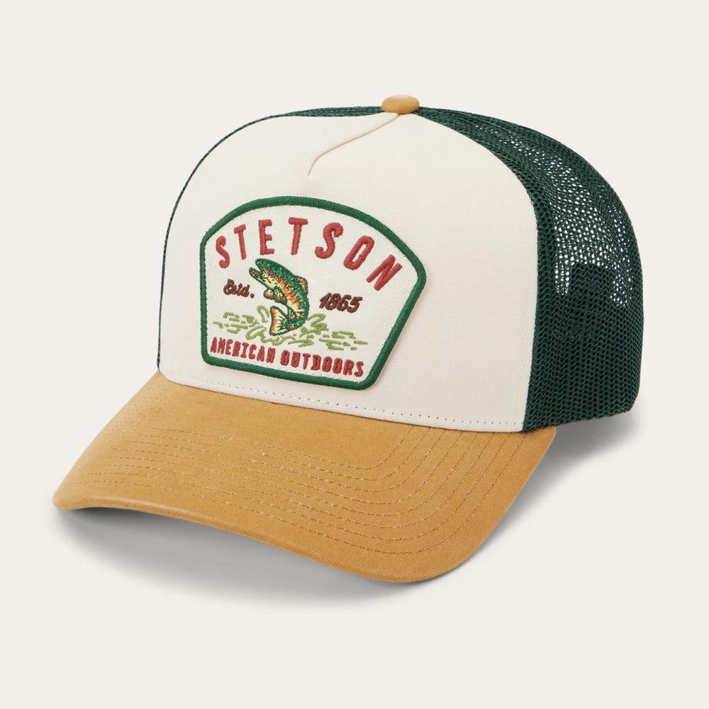 Fishing Patch Trucker Cap Off White / Tan / Green | Men/Women Stetson Caps &amp; Truckers