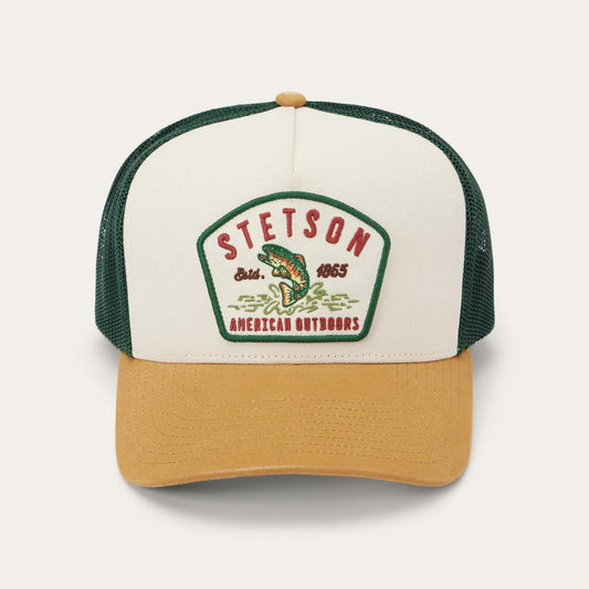 Fishing Patch Trucker Cap Off White / Tan / Green | Men/Women Stetson Caps &amp; Truckers
