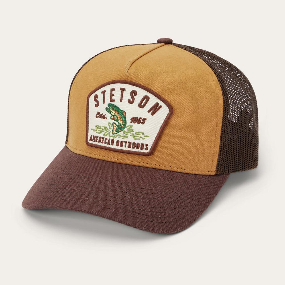 Fishing Patch Trucker Cap Tan / Oxblood | Men/Women Stetson Caps &amp; Truckers