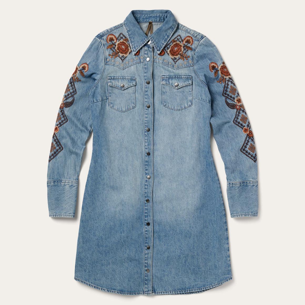 Floral Embroidered Denim Shirt Dress Blue | Women Stetson Mini