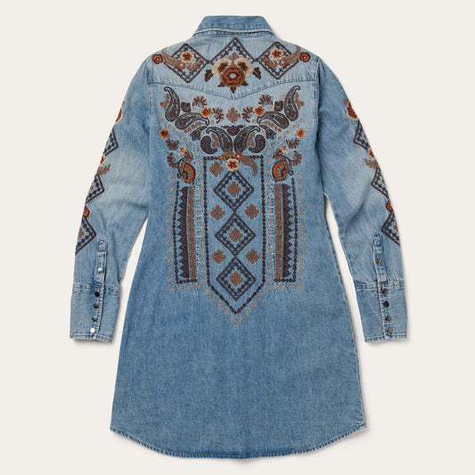Floral Embroidered Denim Shirt Dress Blue | Women Stetson Mini