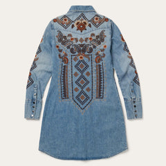 Floral Embroidered Denim Shirt Dress Blue | Women Stetson Shirt Dresses