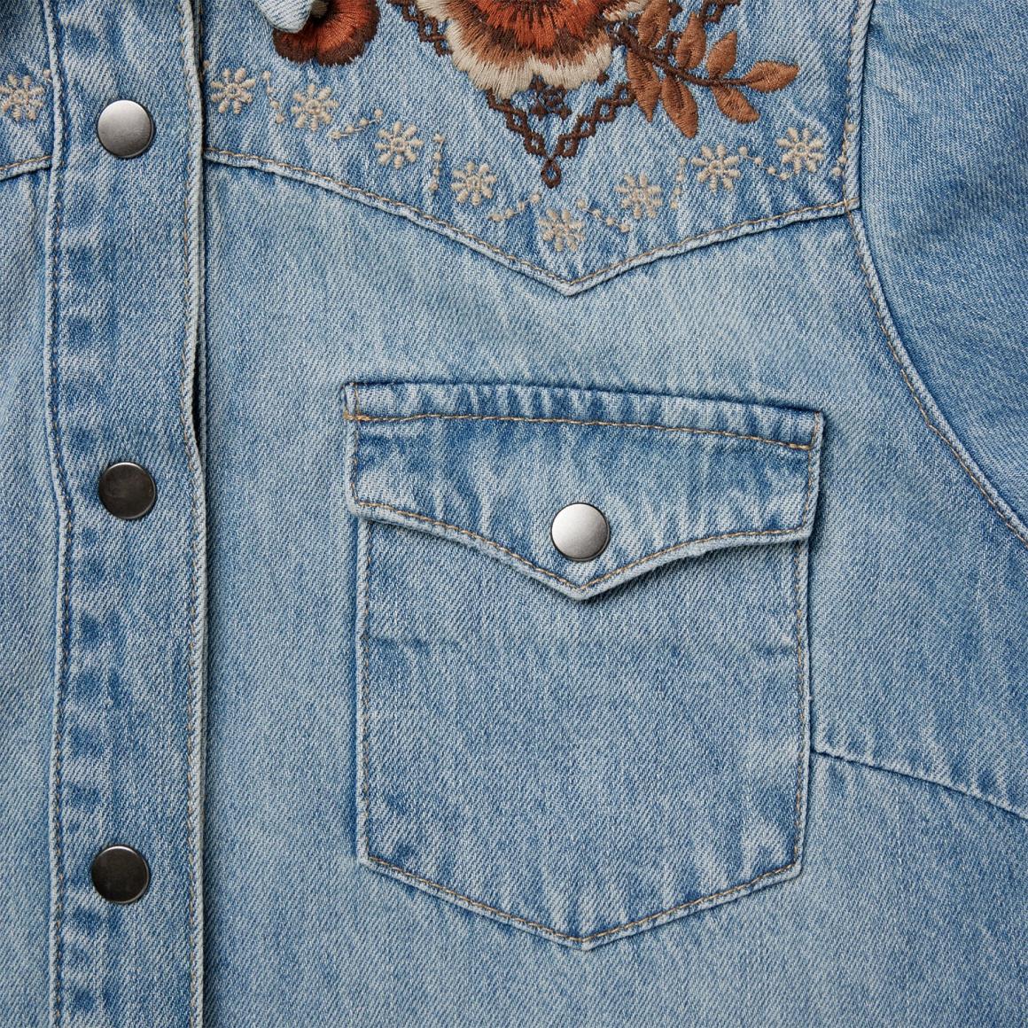 Floral Embroidered Denim Shirt Dress Blue | Women Stetson Shirt Dresses