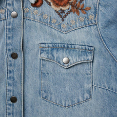 Floral Embroidered Denim Shirt Dress Blue | Women Stetson Shirt Dresses