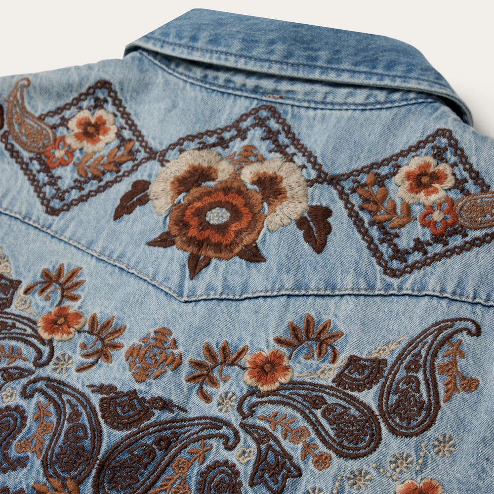 Floral Embroidered Denim Shirt Dress Blue | Women Stetson Shirt Dresses
