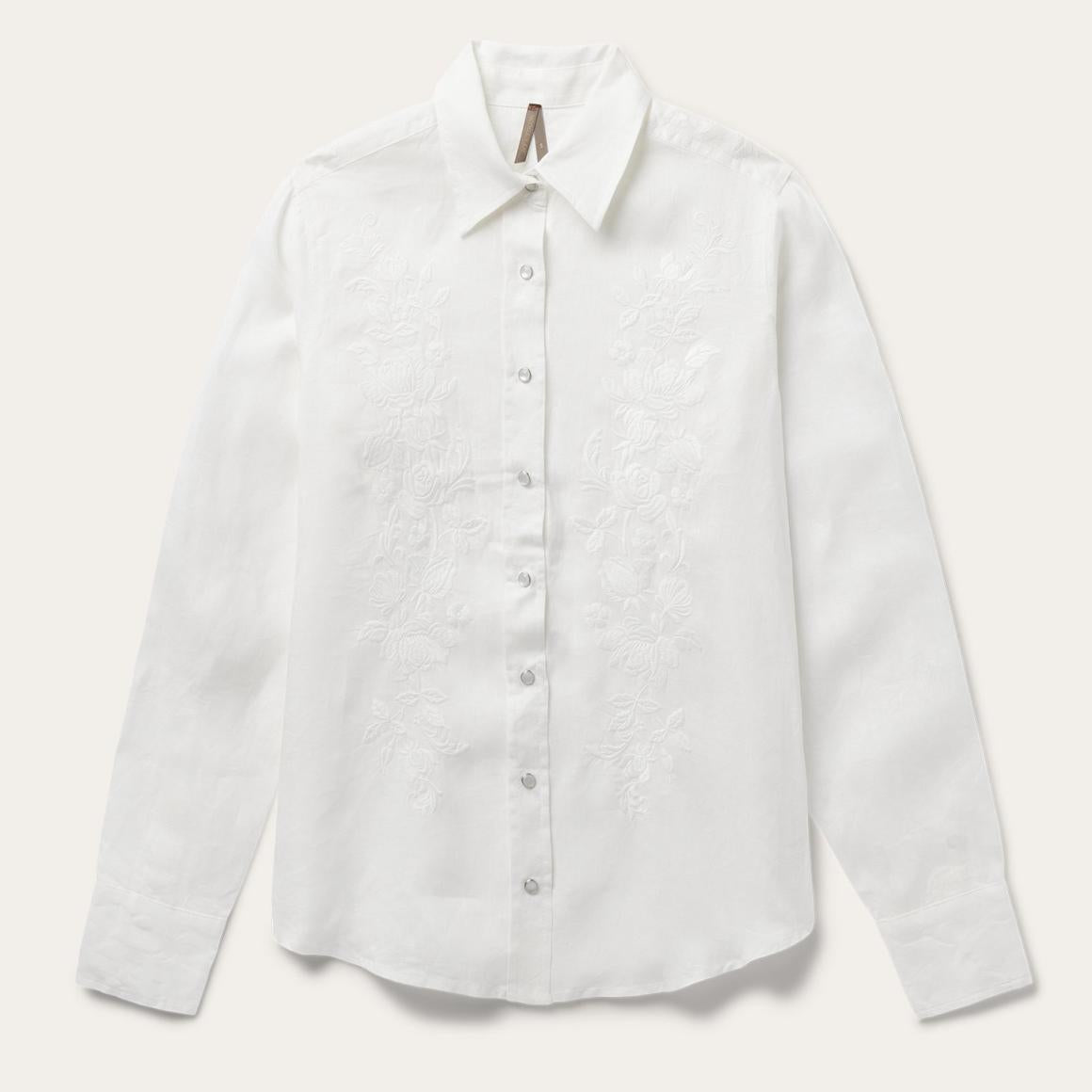 Floral Embroidered White Linen Shirt White | Women Stetson Western Shirts
