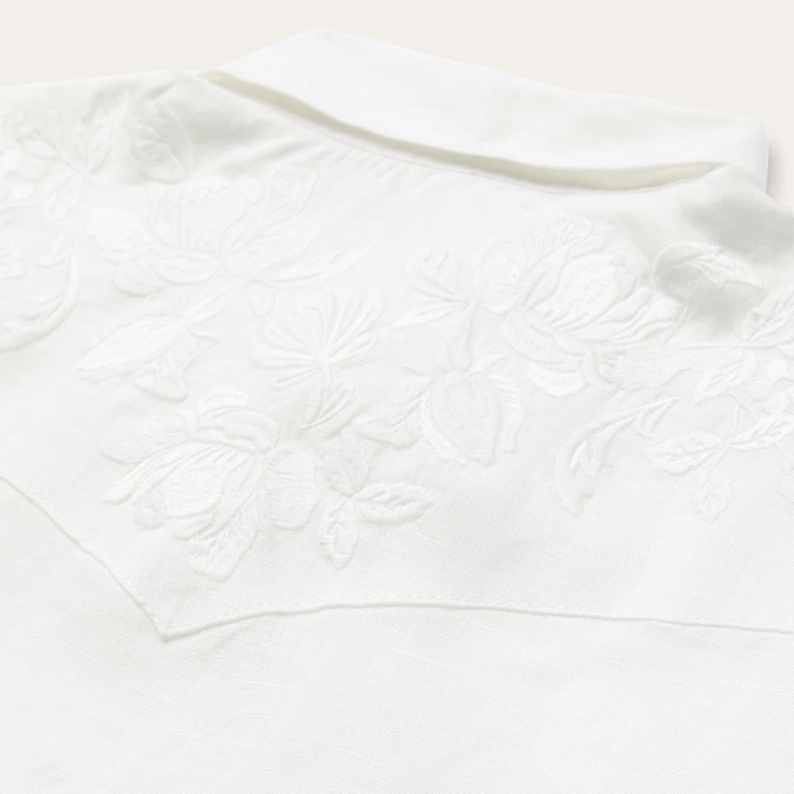 Floral Embroidered White Linen Shirt White | Women Stetson Western Shirts