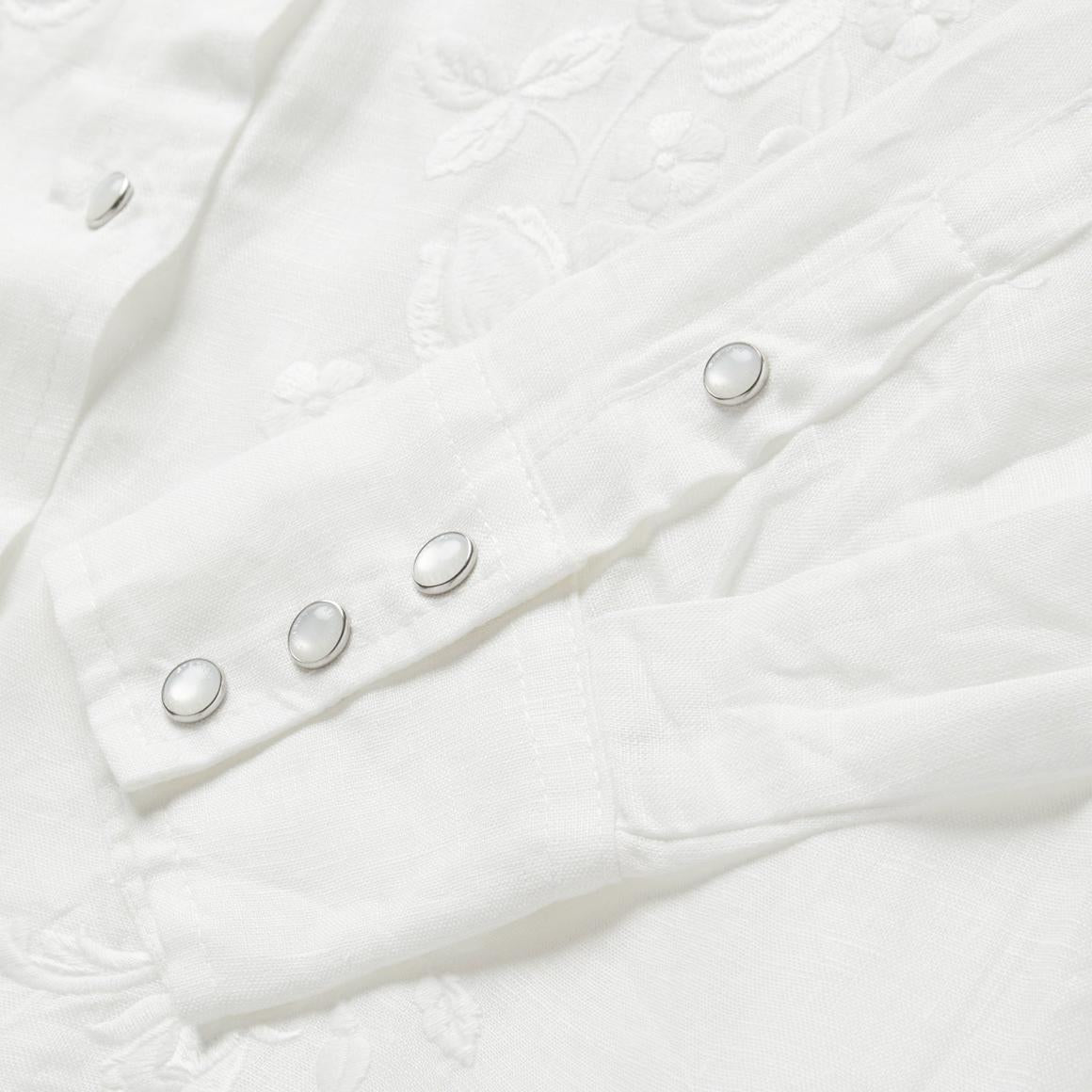 Floral Embroidered White Linen Shirt White | Women Stetson Western Shirts