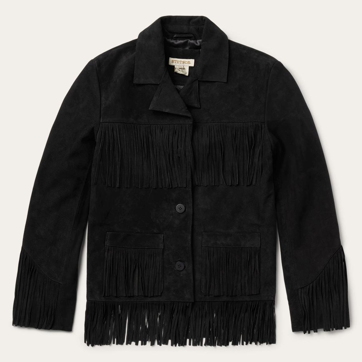 Fringe Suede Jacket Black | Women Stetson Fringe Jackets