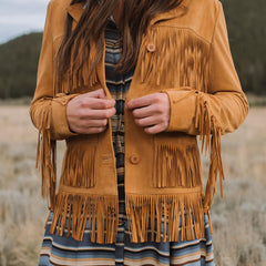 Fringe Suede Jacket Tan | Women Stetson Jackets