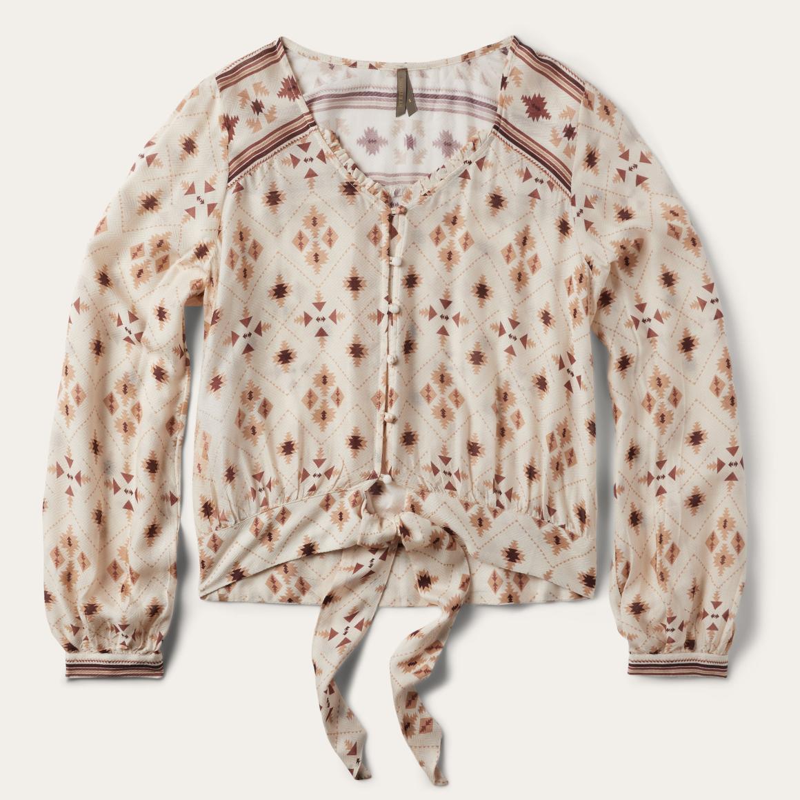 Gaucho Print Herringbone Blouse White | Women Stetson Blouses