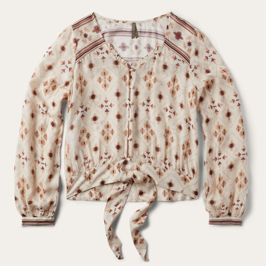 Gaucho Print Herringbone Blouse White | Women Stetson Blouses