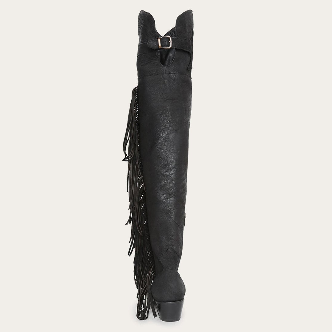 Glam Over-The-Knee Fringe Boot Black Leather | Women Stetson Western