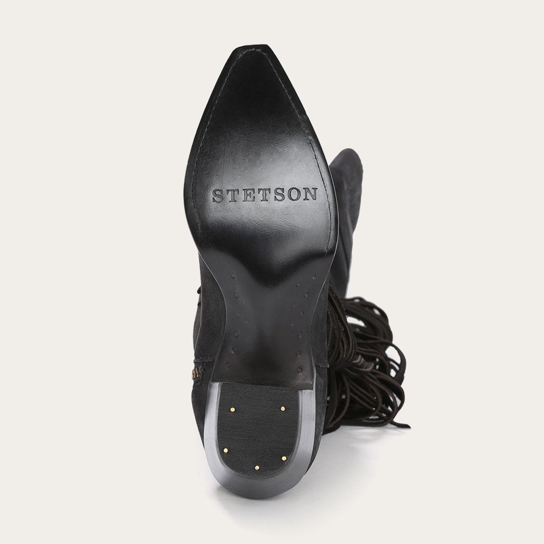 Glam Over-The-Knee Fringe Boot Black Leather | Women Stetson Western